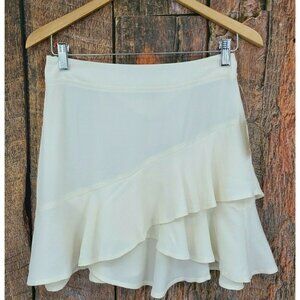 New Flynn Skye Michelle Mini Skirt Womens M Ivory High Waist Ruffle Trim